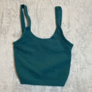 Wilfred Free Aritzia Knit Tank Top Teal Blue Fuzzy Scoop Neck Small
